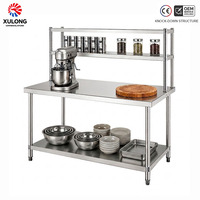 Table de préparation de cuisine certifiée CE, 2 niveaux, banc de travail industriel robuste, table de travail en acier inoxydable pour cuisine d'hôtel avec étagères