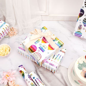 Venta al por mayor 80g cumpleaños colorido estampado en caliente papel tisú 43*300cm regalo lujo embalaje personalizado rollo de papel de regalo - Product Image 6
