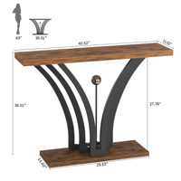Table console anti-basculement avec plateau en bois de 40 mm d'épaisseur, cadre métallique incurvé, table étroite pour entrée, salon, couloir, hall d'entrée, 42,5 pouces