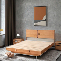 Cama de Plataforma Moderna de Madera de Cerezo Maciza Japonesa, con Efecto Luminoso en la Oscuridad, Tamaño Doble/Queen, para Dormitorio
