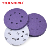 8 trous 5 pouces violet disque de ponçage céramique crochet et boucle papier de verre papier abrasif humide sec polonais pour bois métal peinture finition
