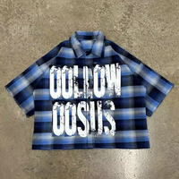 Chemise Courte Boxy à Imprimé Graphique Personnalisé, T-shirt Vintage Boutonné, Chemise à Carreaux Rétro Tartan 100% Coton pour Hommes