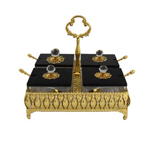 Table de cuisine en métal, porcelaine et bois argenté, 4 boîtes à épices, pots à condiments - Product Image 4