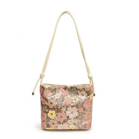 Grands sacs légers pour filles Mode vintage Bohème Style Preppy Décoration pailletée Fermeture à glissière unique Doublure en polyester