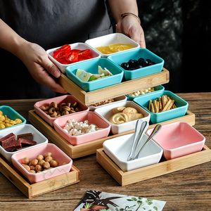 Ensemble de plateaux de service en bambou avec bols en céramique, finition laquée, personnalisé pour les restaurants et les fêtes, qualité domestique - Product Image 5