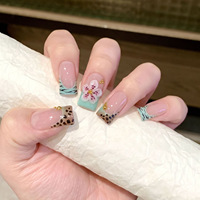 Faux ongles de style européen et américain, en forme de bec de canard, pré-dessinés, motif ciel étoilé, étoiles, faits à la main, artificiels
