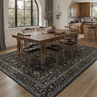Tapis vintage traditionnel vieilli 8x10 noir, résistant aux enfants et aux animaux domestiques, avec envers en caoutchouc, lavable, antidérapant, pour salon et décoration intérieure