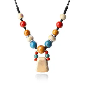 Canya Boho Mode Naturstein Halskette Ethnischer Stil Kunden spezifische handgemachte Keramik Perle Anhänger Pullover Kette Halskette für Mädchen