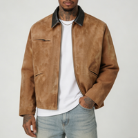 Blouson Bomber Homme en Coton 100% Contrastant, Doublure Matelassée, Style Vintage en Daim, Coupe Oversize Boxy, Streetwear