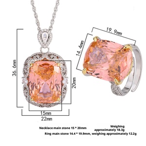 High Quality Eco-friendly Copper Large 15*20mm Dried Rose Zircon Square Necklace and <b>Rings</b> <b>Set</b> Necklace <b>Sets</b> for <b>Women</b> Jewelry - Product Image 3