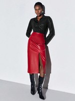Hot Custom Make Sexy Enge Lange Rosa Frauen Echt leder rock Mit Schlitz