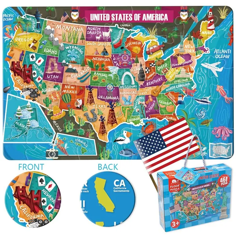 Kids Puzzle Toy Puzzles For Kids Usa Map Floor Puzzle Raising Children Recognition 46pcs