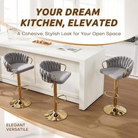 Tabouret de bar moderne en velours, pivotant à 360 degrés, hauteur réglable, avec dossier tressé et base dorée