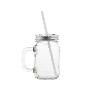 clear glass Mason Jar with lid and straw for wholesale