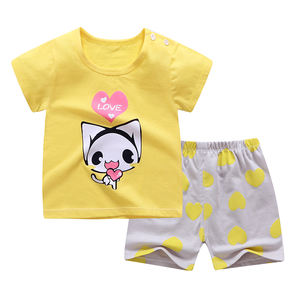 Vêtements d'intérieur en coton pour enfants, motif dessin animé, vente en gros, ensemble de jogging uni pour enfants, pyjama d'été à manches courtes pour enfants - Product Image 3