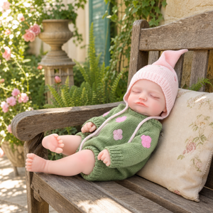 Muñeca <span class=keywords><strong>Reborn</strong></span> de Silicona Completa de 16 Pulgadas, con Ojos Cerrados, Pelele Tejido, Gorro de Duendecillo y Flor, Muñeca Recién Nacida para Juego de Imitación - Product Image 2