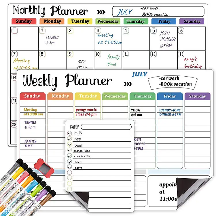 Magnetischer Kalender für Kühlschrank-Set. Wöchentlicher Trocken lösch kühlschrank Kalender Whiteboard Mahlzeit planer Menü Board-Verdickter Magnet