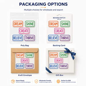 Patchs perlés faits à la main, assortiment de slogans motivants 'Believe', 'Thrive', 'Dream', badges brodés de perles de rocaille pour vestes, <span class=keywords><strong>en</strong></span> gros - Product Image 4