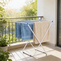 Séchoir à linge portable pliable en métal antirouille à un seul niveau avec crochets réglables pour sacs et vêtements - Conception verticale durable