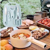 Jeu de 4 mini couteaux de camping portables Planche à découper rectangulaire en silicone et plastique pour hacher et cuisiner