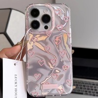 Coque de Téléphone Luxe Adorable Rose Laser Cœur d'Amour pour iPhone 15 11 12 13 14 Pro Max Plus XS X XR 7 8 Fille Joli Bumper Arrière