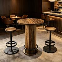 Meilleures ventes : Ensemble de table de bar industrielle avec table ronde en bois haute et tabourets, table et tabourets durables et élégants pour l'intérieur