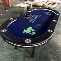 Table de poker professionnelle en feutre premium pour 10 joueurs Texas Hold'em avec porte-gobelets en acier et éclairage LED