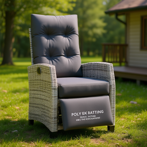 Chaise de patio inclinable en polyrotin avec repose-pieds, mobilier de jardin extérieur, design moderne et contemporain, revêtement gris - Product Image 2