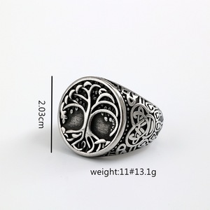 Yunnique Vintage Nordic Stainless Steel Round Geometric Men's Ring <b>Tree</b> of Life Celtic Knot Design Gift Jewelry - Product Image 5