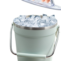 Seau à glace en acier inoxydable avec logo personnalisé, double paroi isolée sous vide, refroidisseur de boissons avec couvercle transparent, portable pour bar, pique-nique