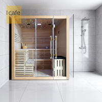 Sauna Uap Kayu Solid Mewah Modern Hemlock Kanada untuk Rumah, Panel Kontrol Komputer, 6KW/9KW, Garansi 1 Tahun