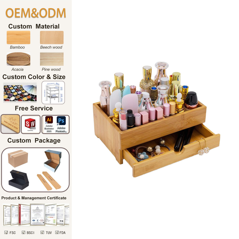 SINCERE Medium Bamboo Rectangle Makeup Organizer