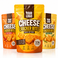 Sachets Mylar personnalisés imprimés pour 3,5g de craquelins au fromage, lot de trois pochettes avec fermeture éclair, emballage alimentaire refermable pour snacks salés