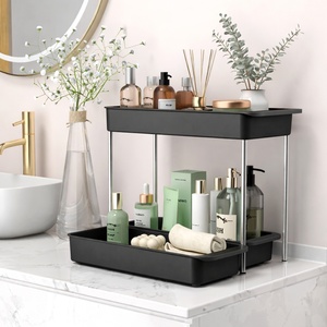 Étagère de rangement coulissante à 2 niveaux pour sous-évier, blanche/noire, pour cuisine et salle de bain, organisateur d'armoire - Product Image 6