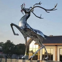 Décoration moderne personnalisée pour jardin extérieur Statue artisanale en métal de cerf animal en acier inoxydable Sculpture en acier inoxydable de cerf grandeur nature