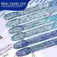 Collection de vernis à ongles gel super brillant LOGO 6 couleurs, bleu flash, paillettes réfléchissantes, vernis à ongles gel disco pour salon de manucure