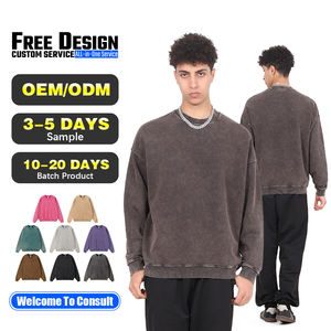 Sweat-shirt pour homme en coton 100% French Terry 420 GSM, col rond, couleur unie, effet délavé vintage, style batik. - Product Image 1