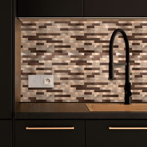 Carreaux muraux autocollants marron en métal <span class=keywords><strong>brossé</strong></span> avec mélange de bandes et joint foncé, qualité supérieure, à peler et coller, pour murs d'accent modernes, vente en gros - Product Image 5