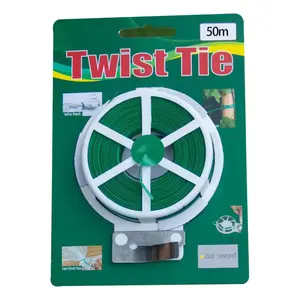 50m 100m wire plastic twist tie roll twisting tying vegetable green garden tape twist ties for plants