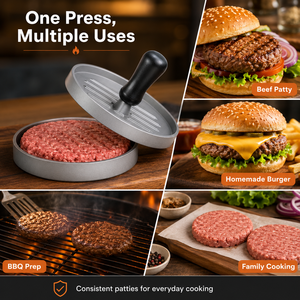 Presse à hamburgers en aluminium durable, facile à nettoyer, moule à galettes pour la préparation de hamburgers uniformes à la <span class=keywords><strong>maison</strong></span> ou en extérieur - Product Image 5