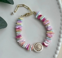 Bracelet artisanal multicolore en coquillages bruts et acier inoxydable, bijoux naturels pour femmes, perles de pierre, vente en gros