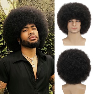 <span class=keywords><strong>Perruque</strong></span> <span class=keywords><strong>Afro</strong></span> Bouclée pour Homme de Petite Taille Dentelle Marron Clair avec Fibre Synthétique Haute Température pour Costume Rock Nouvelle Couleur Noire - Product Image 2
