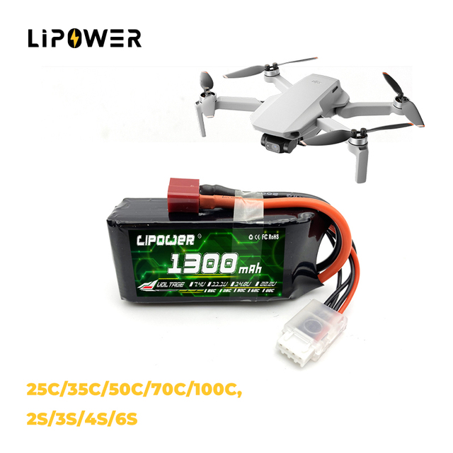 Lipower 1300mAh 25C 35C 50C 70C 100C High Discharge Modelling RC 22.2V 28.86wh Lithium Ion LFP Batteries for UAV Drone Battery