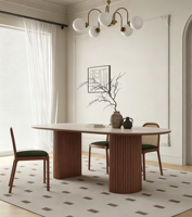 Table à manger en bois massif de style rétro français, plateau en pierre naturelle, forme ovale, pour bureau à domicile, salon, simple et antique