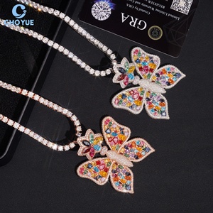Pendentif Papillon Vintage CHOYUE en Moissanite Colorée, Argent 925 Plaqué Or Rose, 63x51mm, Certifié GRA, Luxe pour Femme, Idéal Soirée - Product Image 3