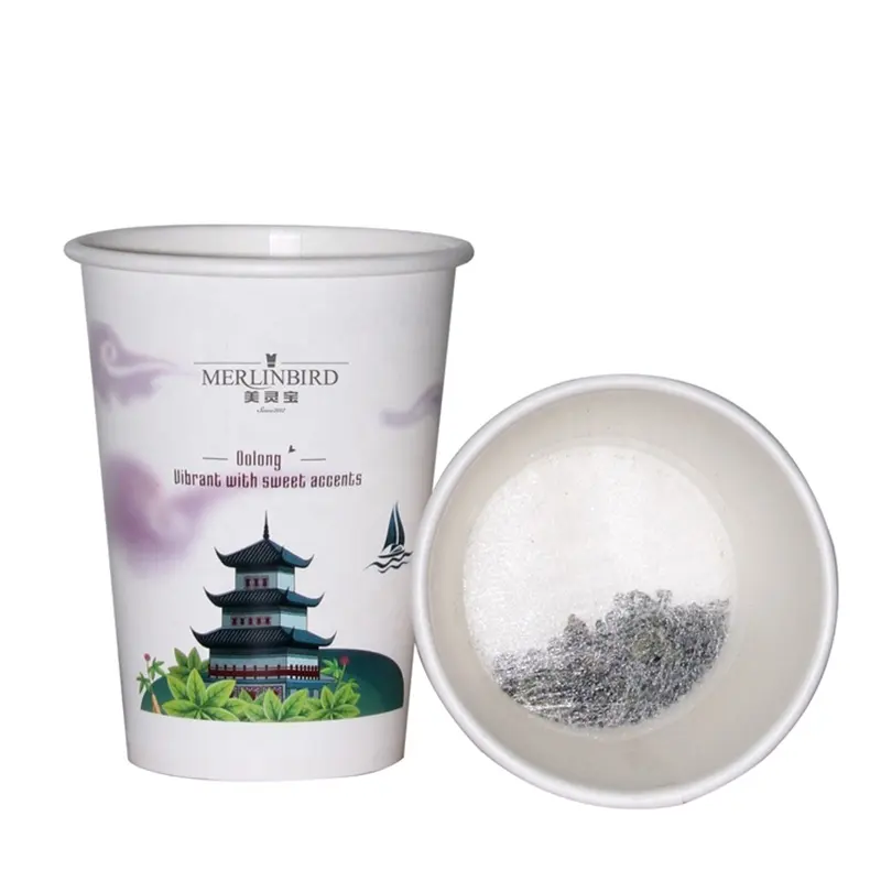 Taza de papel Merlin Bird, suministro de fábrica exclusivo, té instantáneo, diseño personalizado para todo el té