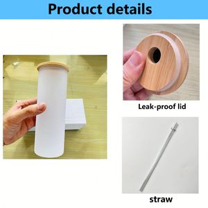 Verres à sublimation personnalisables avec couvercle en bambou et paille, 16oz, 18oz, 25oz, modèle ours givré - Product Image 5
