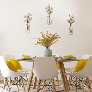3 Pièces PVC Art <span class=keywords><strong>Déco</strong></span> Fleurs Rondes Décoration Murale Motif Feuillage pour Salon Salle de Bain <span class=keywords><strong>Chambre</strong></span> à Coucher-Cadeau d'Anniversaire (Vase Beige-C) - Product Image 1