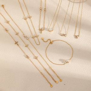 Cross Stainless Steel Necklace With Zircon Pendant For Women Party Jewelry Geometric Design Pave Setting TN3529 - Product Image 2