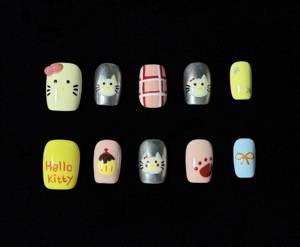 <span class=keywords><strong>Uñas</strong></span> Postizas Hechas a Mano con Diseño de Gato y Cupcake, Calidad de Salón, Reutilizables, Ajuste Personalizado - Product Image 1